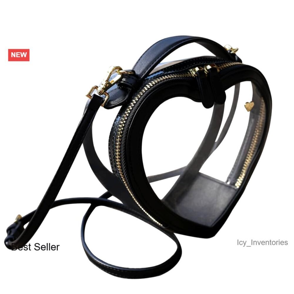 Clear Crossbody Purse, Stadium Approved, Vegan Leather, Smooth Gold Zipper